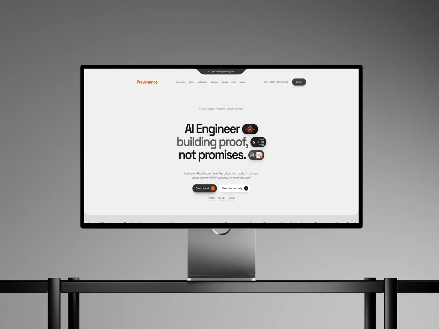 Provenance shown on a desktop monitor